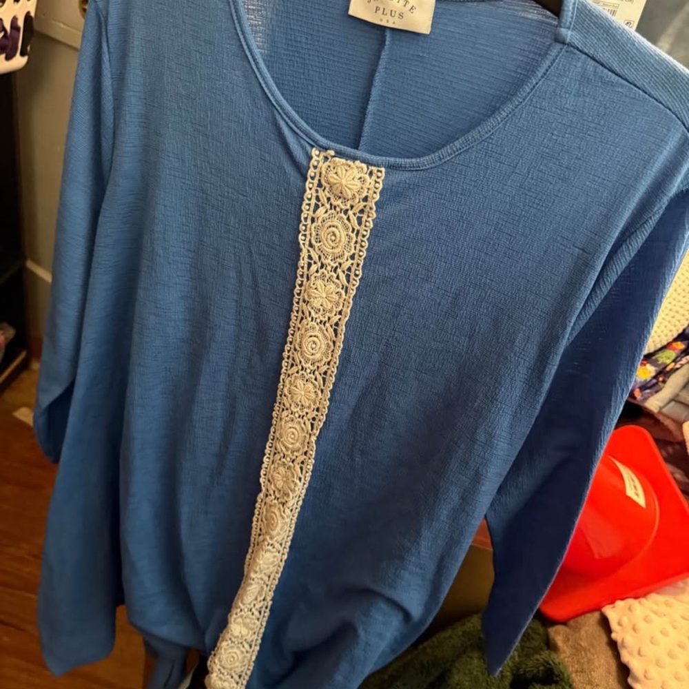 Blue Lace Trim Women's Top - Janette plus shirt